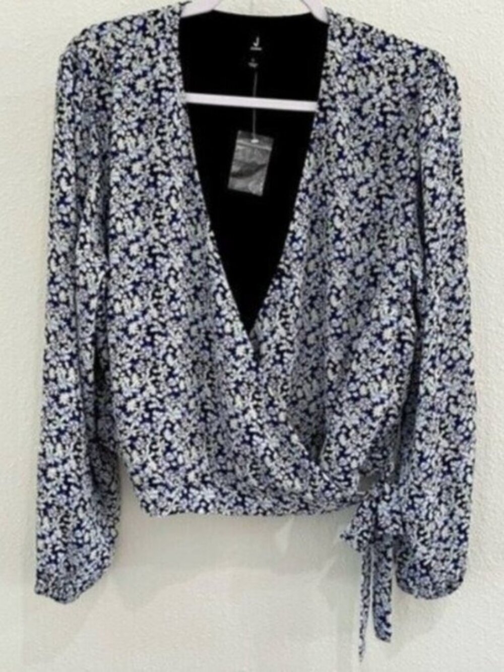 New Jason Wu Floral Wrap Blouse Boho Feminine Designer Blue White Dainty
